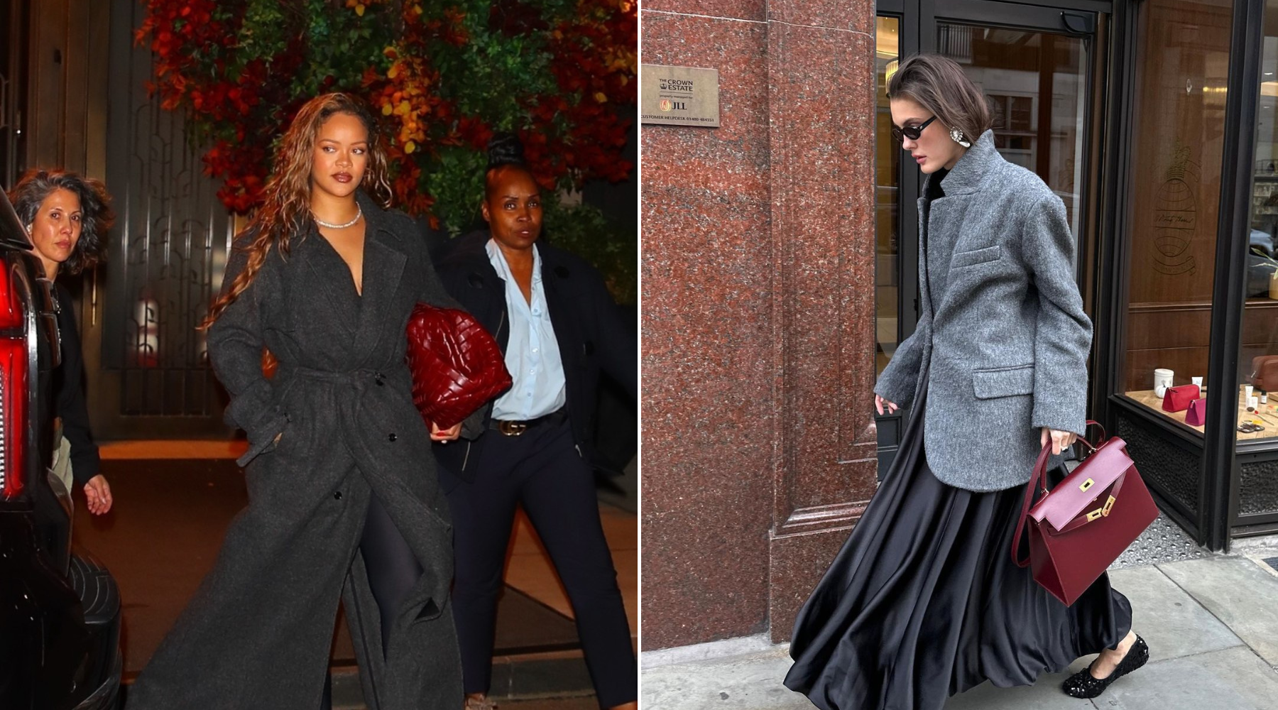 Rihanna predvodi a blogerke prate: Bordo tašna i sivi kaput su duo sezone