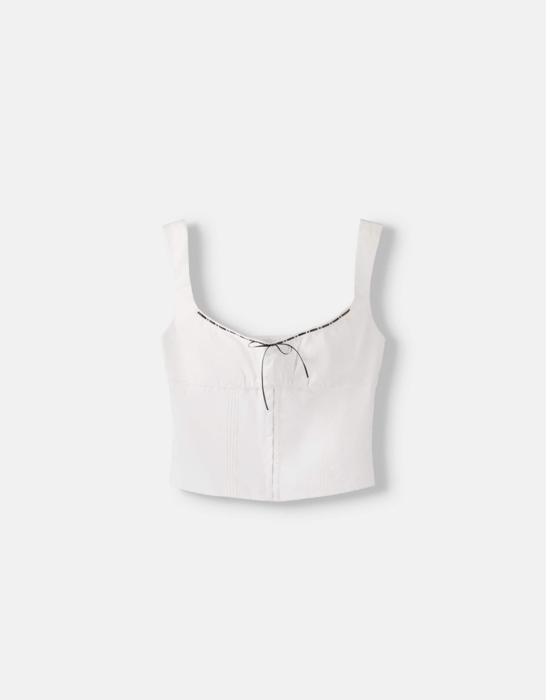Strappy poplin top with lace trim detail