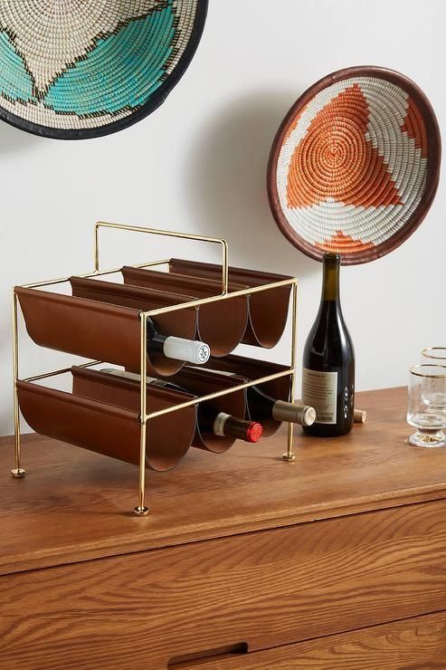 Spencer Brown Leather Brass Wine Rack