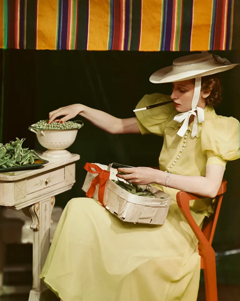 Shelling Peas (Rosemary Chance) 1937, cover for Woman and Beauty, July 1938 Tri-colour separation negative (colour carbon print exhibited), 381 x 304mm National Portrait Gallery, London Purchased with support from the Portrait Fund, 2021 (x220584)