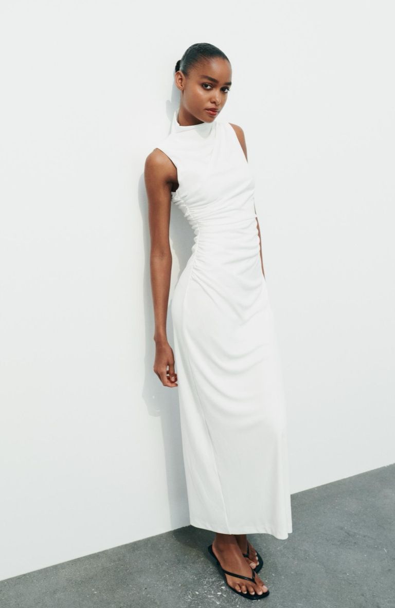 ZARA SLEEVLESS DRAPED MIDI DRESS