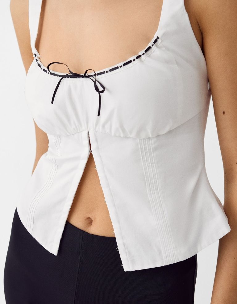 Strappy poplin top with lace trim detail