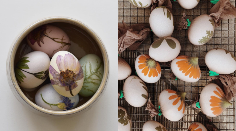 dekoracija uskršnjih jaja presovanim cvećem