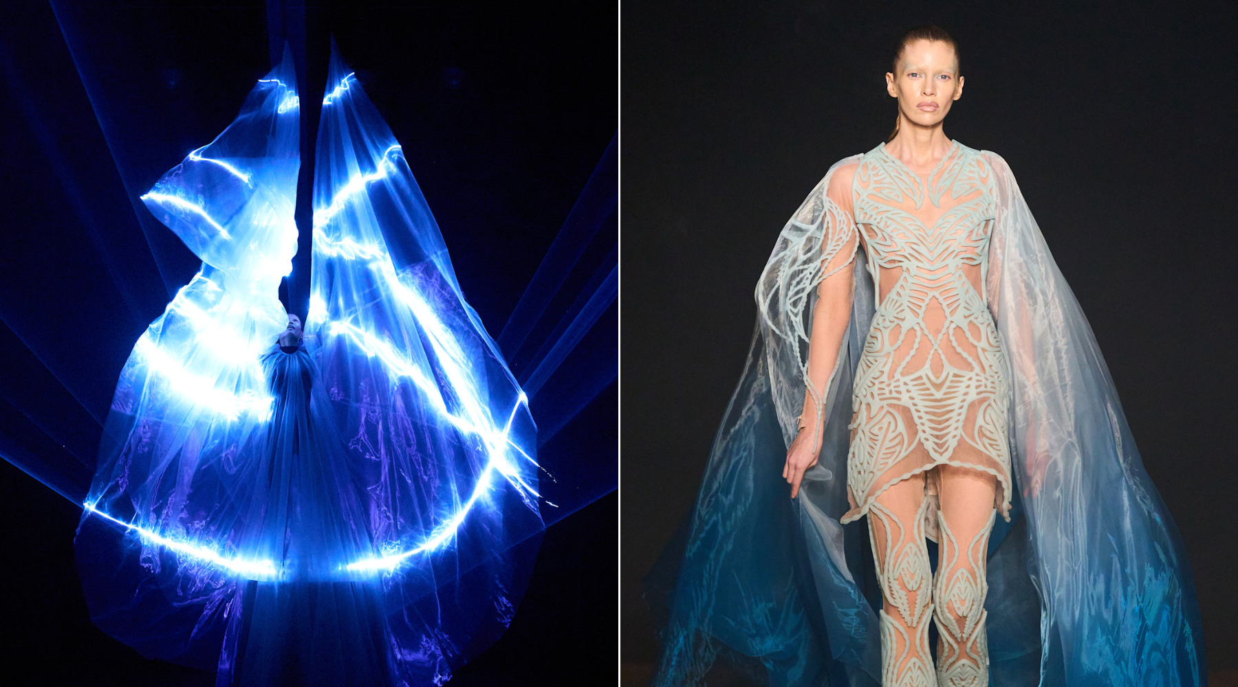 Živa moda: Iris van Herpen Haute Couture Fall/Winter 2025 kolekcijom prezentovala haljinu kreiranu od 125 miliona bioluminiscentnih algi